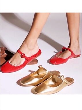 larroude BLAIR MULE SOFT PATENT SCARLET Red Women’s backless size 11